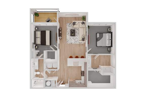 Floor Plan  2 bed 2 bath A at The Delaney at East Park Apartments, Kennesaw, 30144