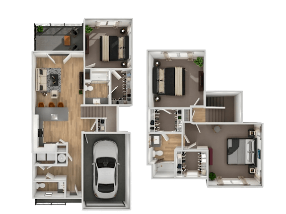 Floor Plan  A set of four floor plans for a house with a garage.