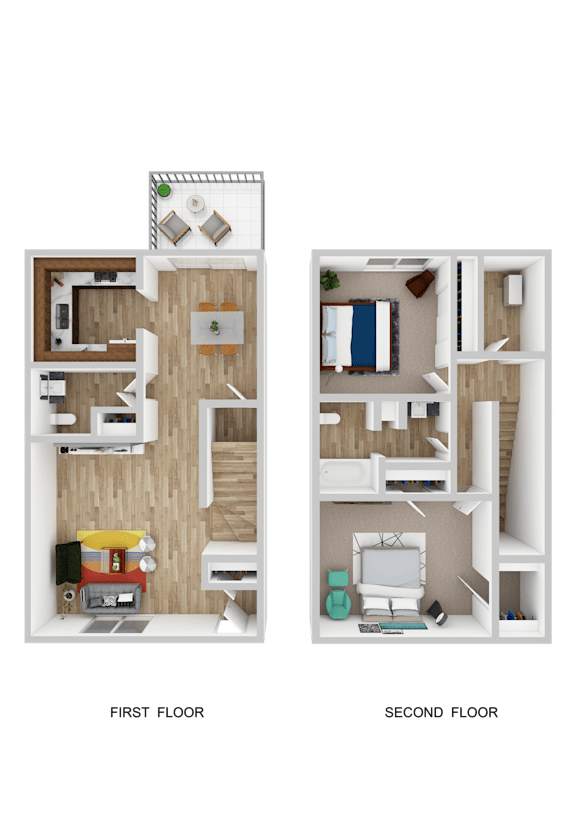 A diagram of a two-story house with labeled first and second floors.
