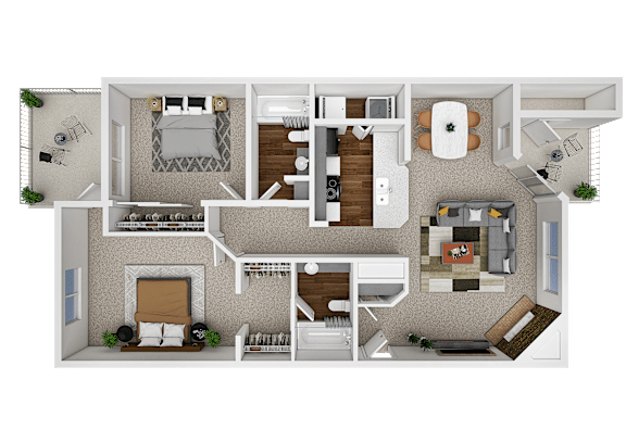 A detailed floor plan of a house showing all the rooms and their furnishings.