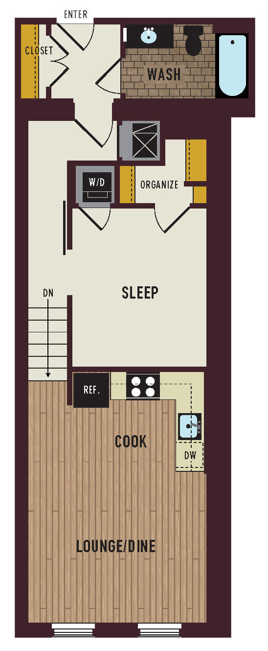 the floor plan of a house with a bedroom and a living room