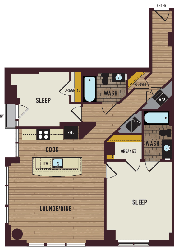 a floor plan of a home with a bedroom and a laundry room
