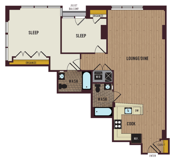 the floor plan of a bedroom apartment with a living room and a dining room