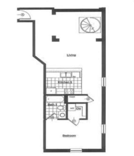 black and white floor plan of a small apartment