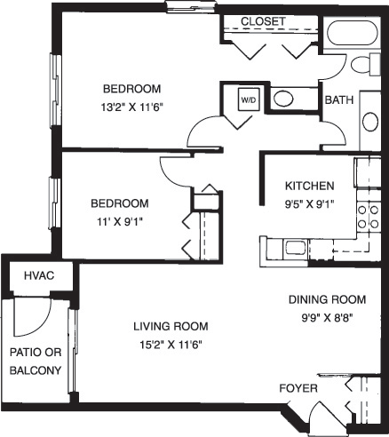 2 Bedroom 1 Bath 887 SqFt