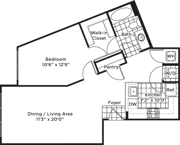 a floor plan of a house with a bedroom and a living room