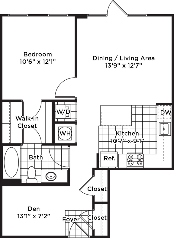 a floor plan of a house with a kitchen and a living room
