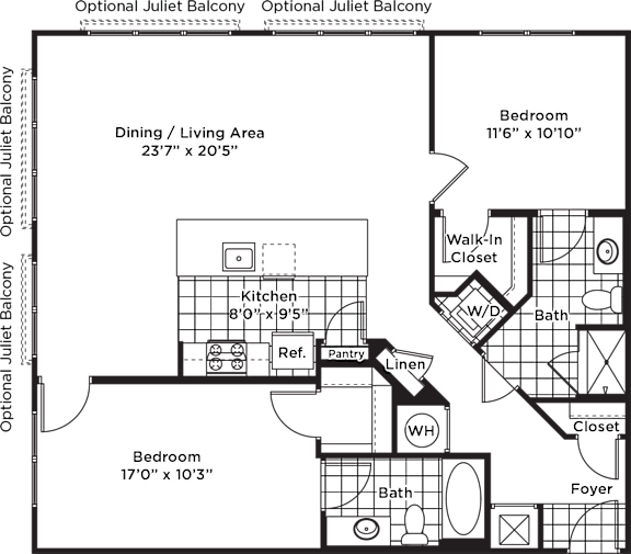 a floor plan of a bedroom apartment with a bathroom and a living room