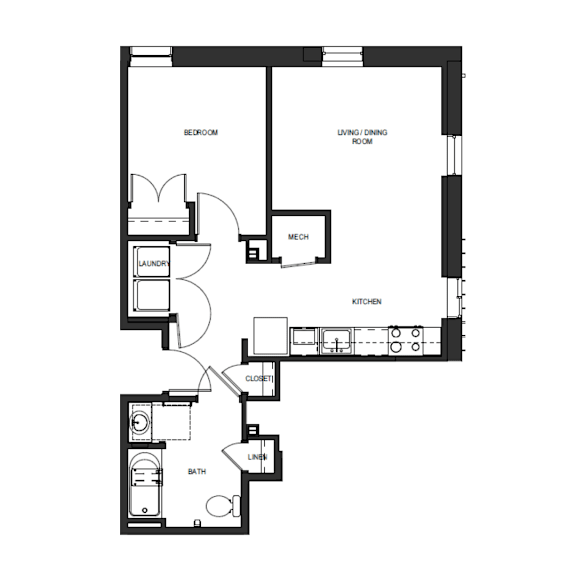 A black and white image of a floor plan for a house.