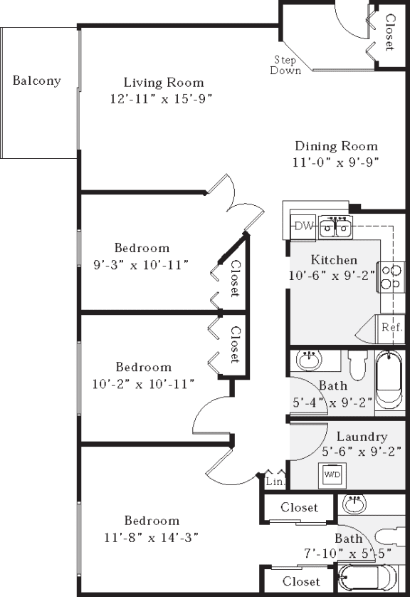 Floor Plan  3BR2BA 1261SqFt