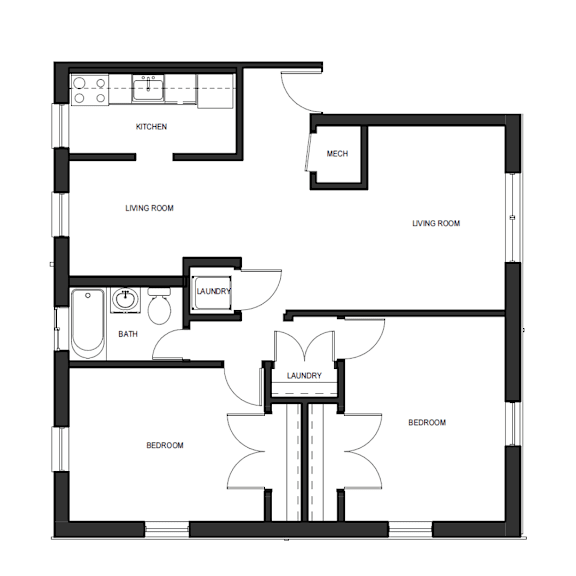 A black and white floor plan of a house with labeled rooms.