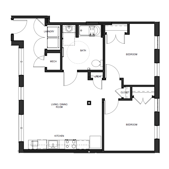 A black and white image of a floor plan for a house.