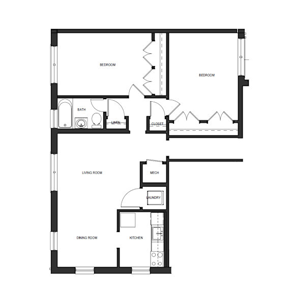 A black and white image of a floor plan for a house.
