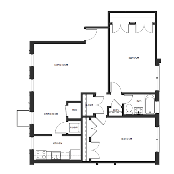 A black and white image of a floor plan for a house.