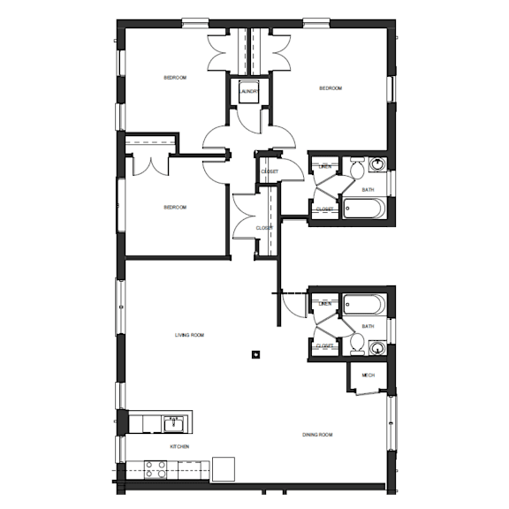 A black and white floor plan of a house with labeled rooms.