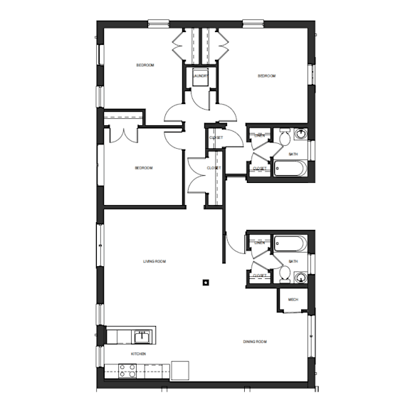 A black and white floor plan of a house with labeled rooms.