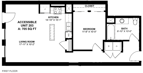 a floor plan of a small house with a kitchen and a living room