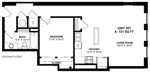 a floor plan of a small house with a kitchen and a living room