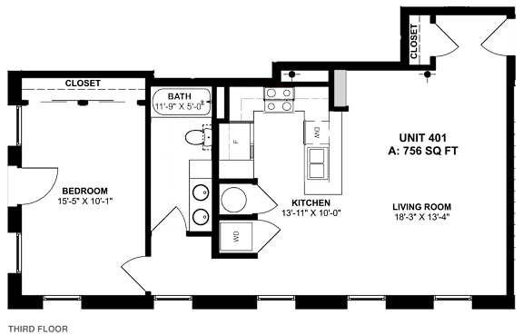 the third bedroom floor plan of a 2 bedroom apartment at the capella tower in cape town