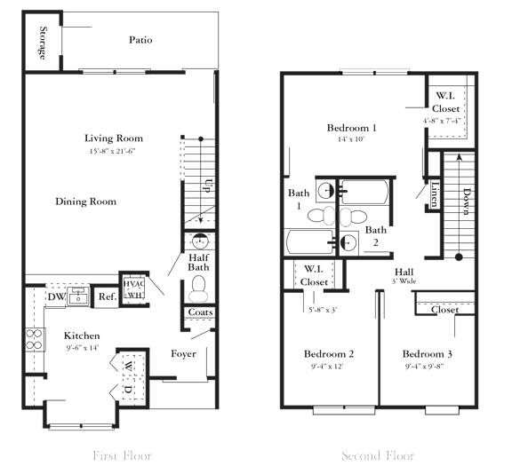 A floor plan of a two-story house with labeled rooms and dimensions.