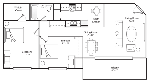 a floor plan of a 1 bedroom floor plan with a bathroom and living room
