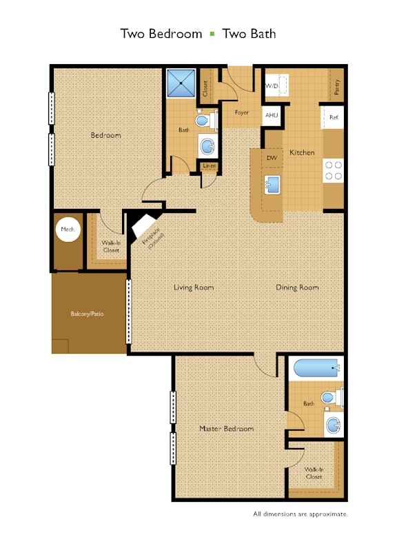 the floor plan of two bedroom two baths