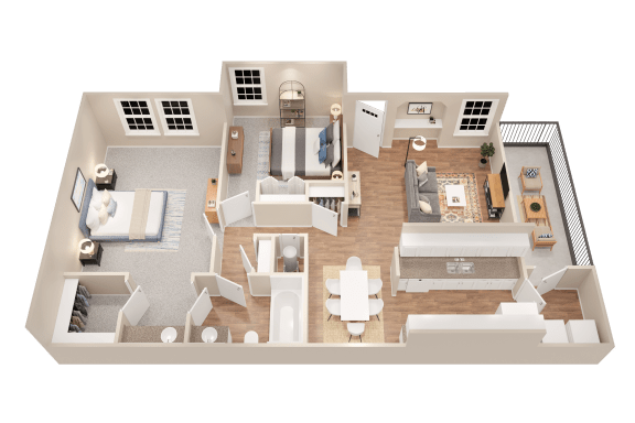 a 3d floor plan of a home with a bedroom and living room