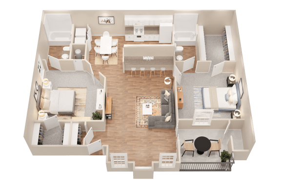 a 3d drawing of a floor plan of a house