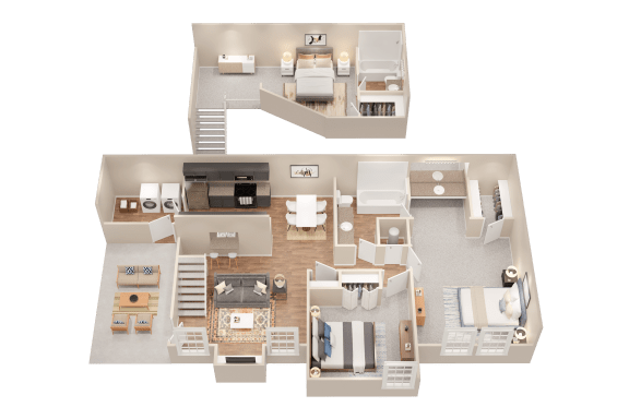 a 3d drawing of a floor plan of a house