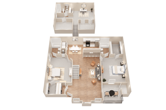 a 3d floor plan of a home with a bedroom and living room