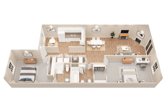 a 3d floor plan of a home with a bedroom and living room