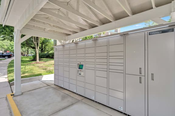the lockers are stored in the garage with the doors closed