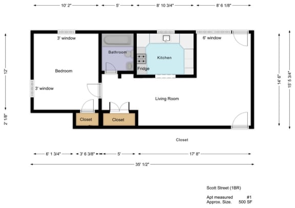 Floor Plan  1 Bedroom 1 Bath - 1215 North Scott Street