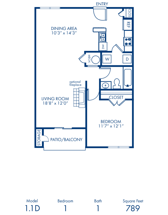 Floor Plan  1BR 1BA 789 sq ft