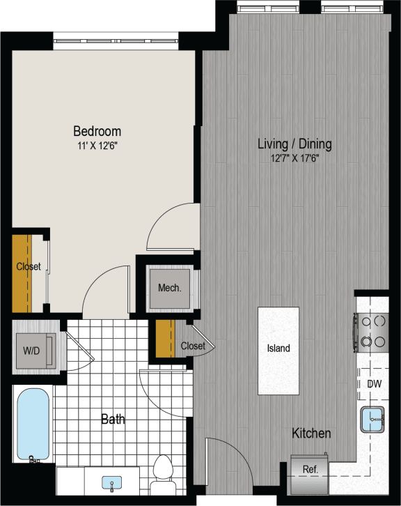 a floor plan of a room with a bedroom and a bathroom
