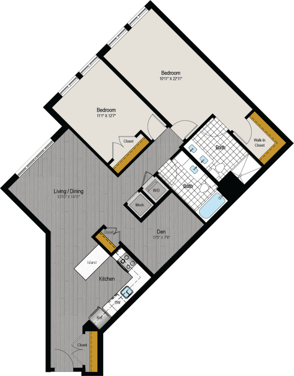 a floor plan of a bedroom apartment with a large bedroom and a living room