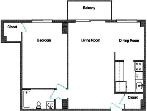 the floor plan of a bedroom apartment with a living room and a dining room