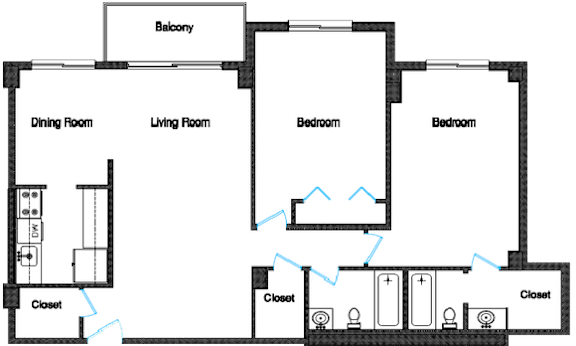 a floor plan of a bedroom house with a living room and a dining room