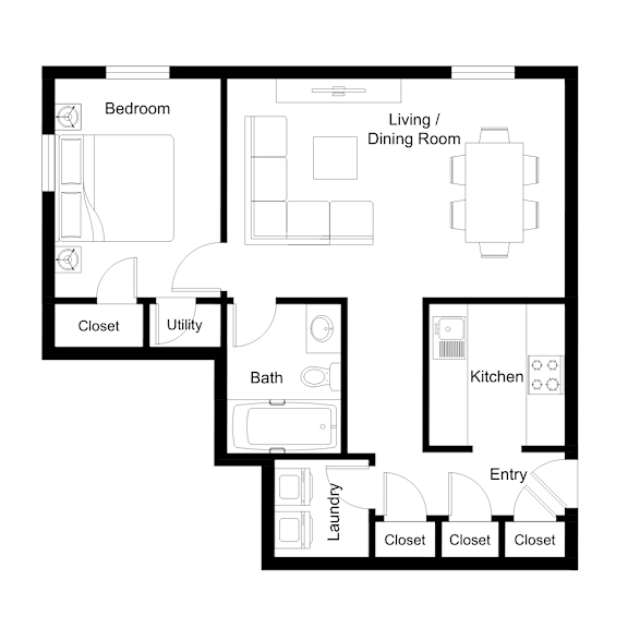 A black and white image of a floor plan for a house.