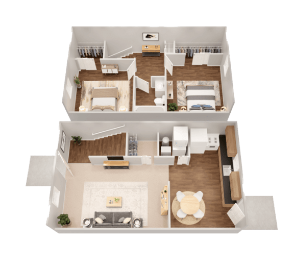 a 3d floor plan of a house with a bedroom and a living room