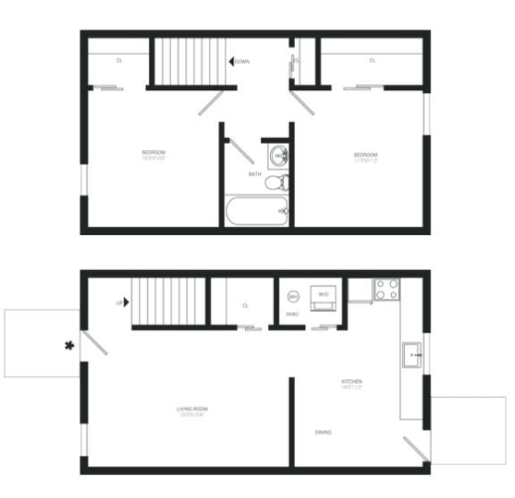 a floor plan of two different floor plans of a house