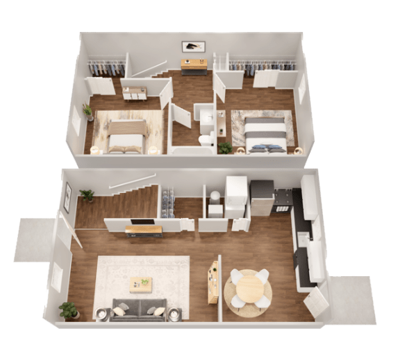 a 3d floor plan of a home with a bedroom and living room