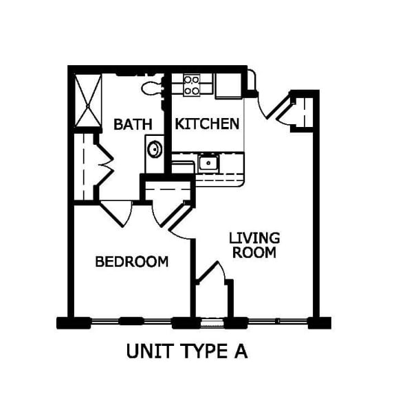 1 bedroom 1 bath Unit A 2D floorplan-Legacy Senior Apartments Pittsburgh