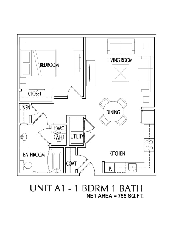 1 bedroom 2D Floorplan-Oleanders at Broadway