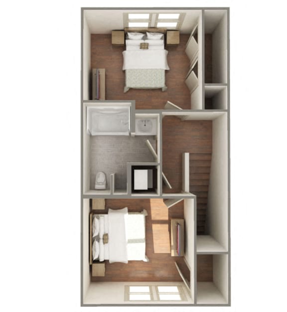 2 Bedroom 1 Bathroom-B2 2 Unit-Furnished 3D Floorplan-The Lofts at Southside, Durham, NC