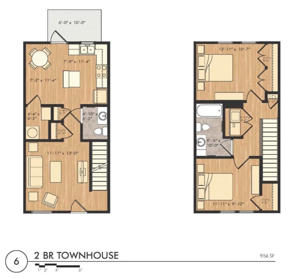 2 Bedroom 1 Bath Townhouse 2D Floorplan at Foote Park at South City