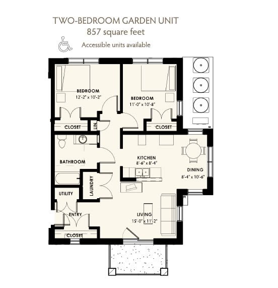 2 bedroom 1 bath 2D floorplan, West Park Apartments, Tulsa, OK