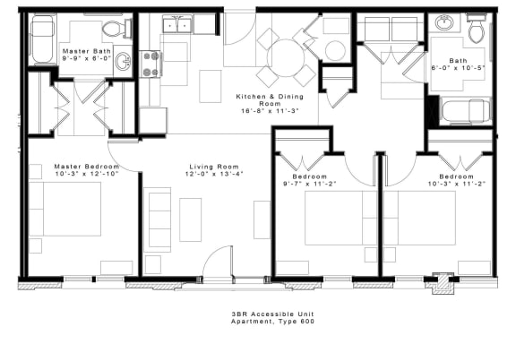 a floor plan of a house with bedrooms and a living room