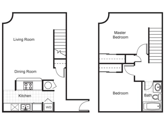Two Bedroom Two Bath Townhouse 2D Floorplan at The Brewery Apartments
