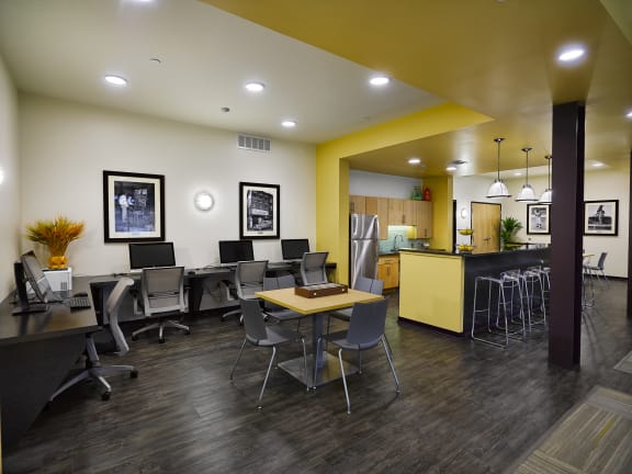 Computer bay in the community room at Cornerstone Village apartments & townhomes